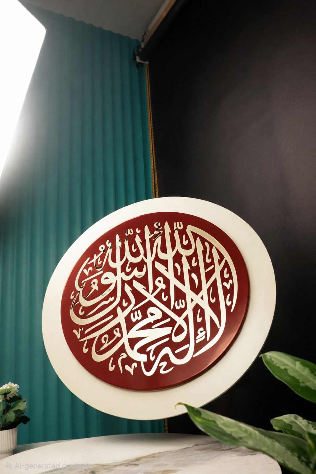 Kalma (لَا إِلٰهَ إِلَّا ٱللَّٰهُ) Maroon & Beige wall art